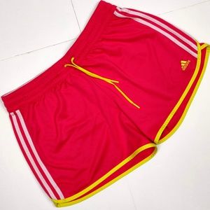 Adidas Pink & Yellow Running Track Shorts 3 Stripe